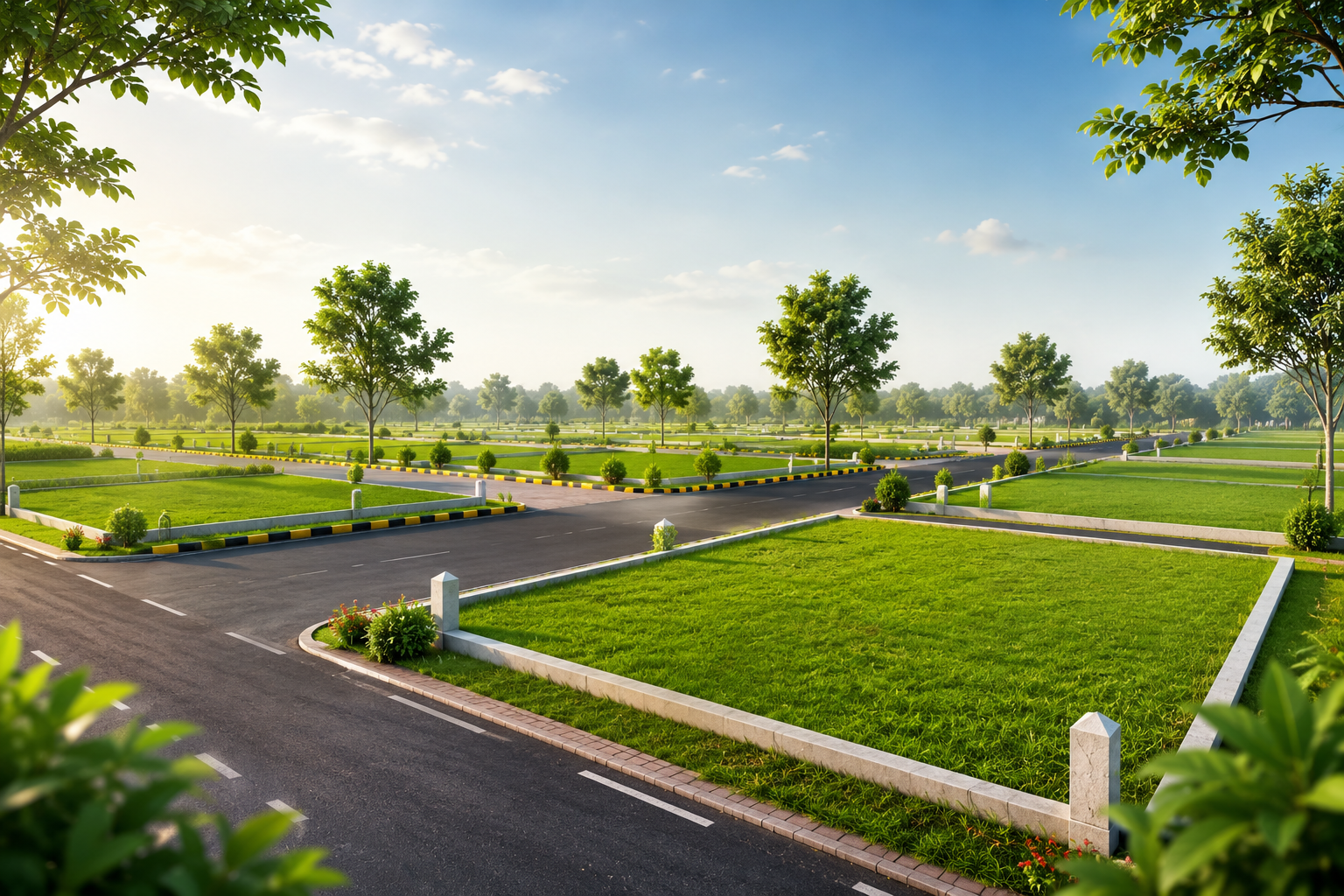 Residential plot with boundary markers at Green Acer